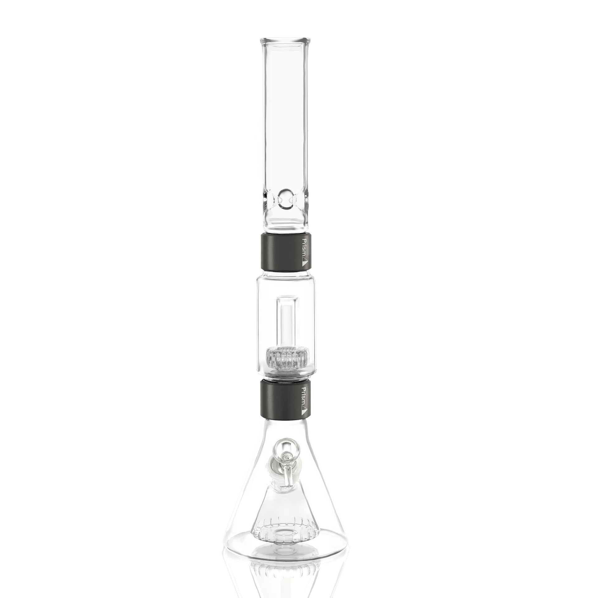 Percolated Beaker Double Stack - black glass, front view