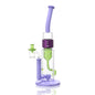 green and purple Prism Klein incycler bong with a bent mouthpiece, showerhead percolator, recycler base, and iridescent Halo connector.