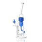 Blue and white Prism Klein incycler bong with a bent mouthpiece, showerhead percolator, recycler base, and iridescent Halo connector.