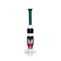 Back view of the Prism honeycomb glass water pipe featuring a large, central panther graphic on the base. The illustration is a vibrant tattoo-style design that wraps the thick borosilicate honeycomb pipe. Image highlights the dual-disc filtration system and the connection between the black anodized aluminum fitting and the bent teal top section. Includes the clear 18mm slide joint for a dry herb accessory. Customizable easy clean water pipe for collectors.