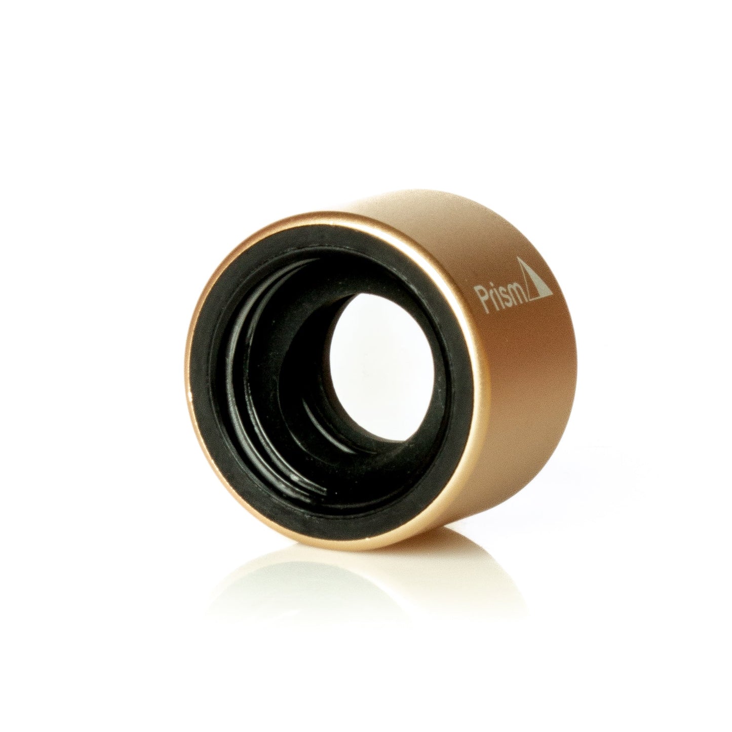 A mini gold-colored Prism Halo Connector for modular bong systems.