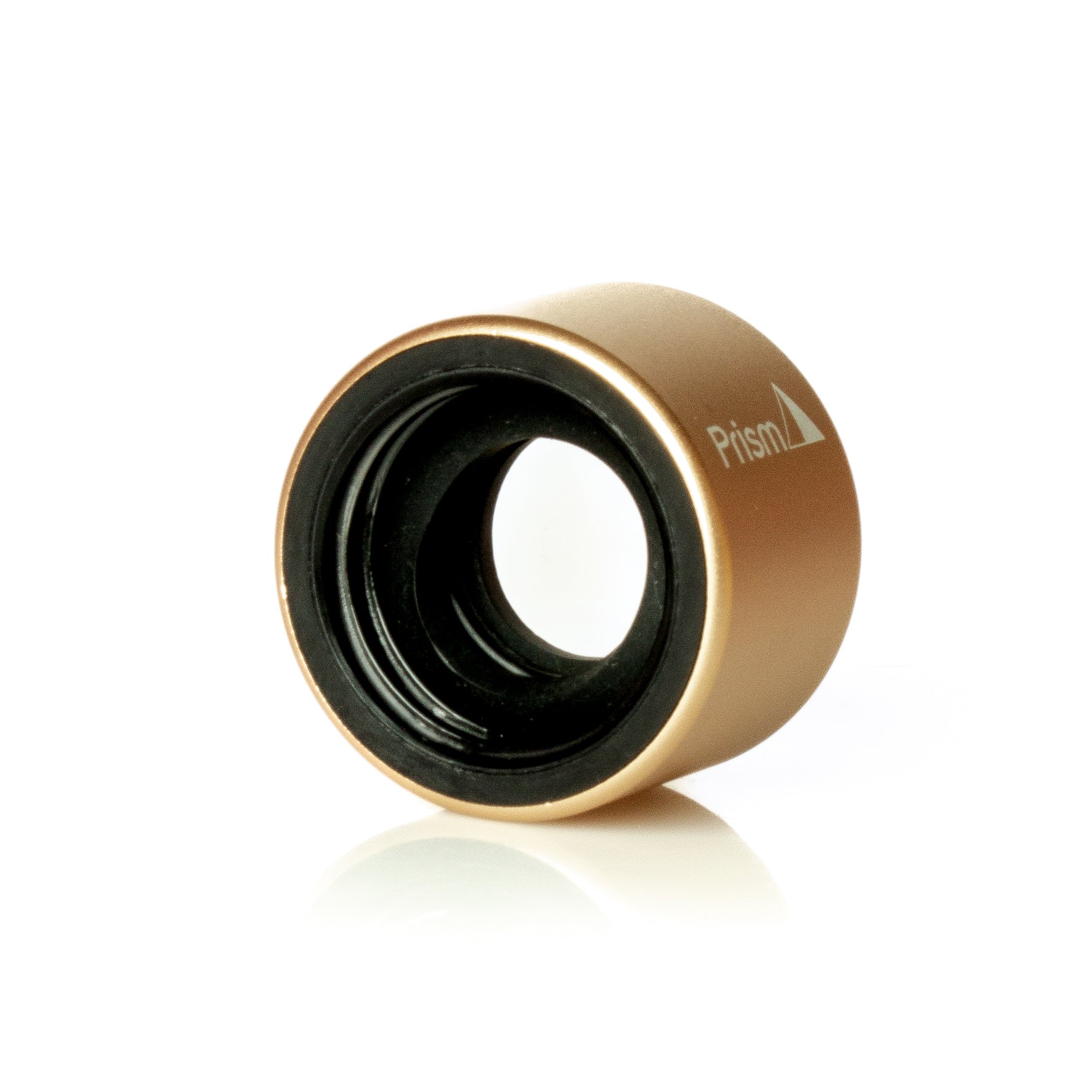 A mini gold-colored Prism Halo Connector for modular bong systems.