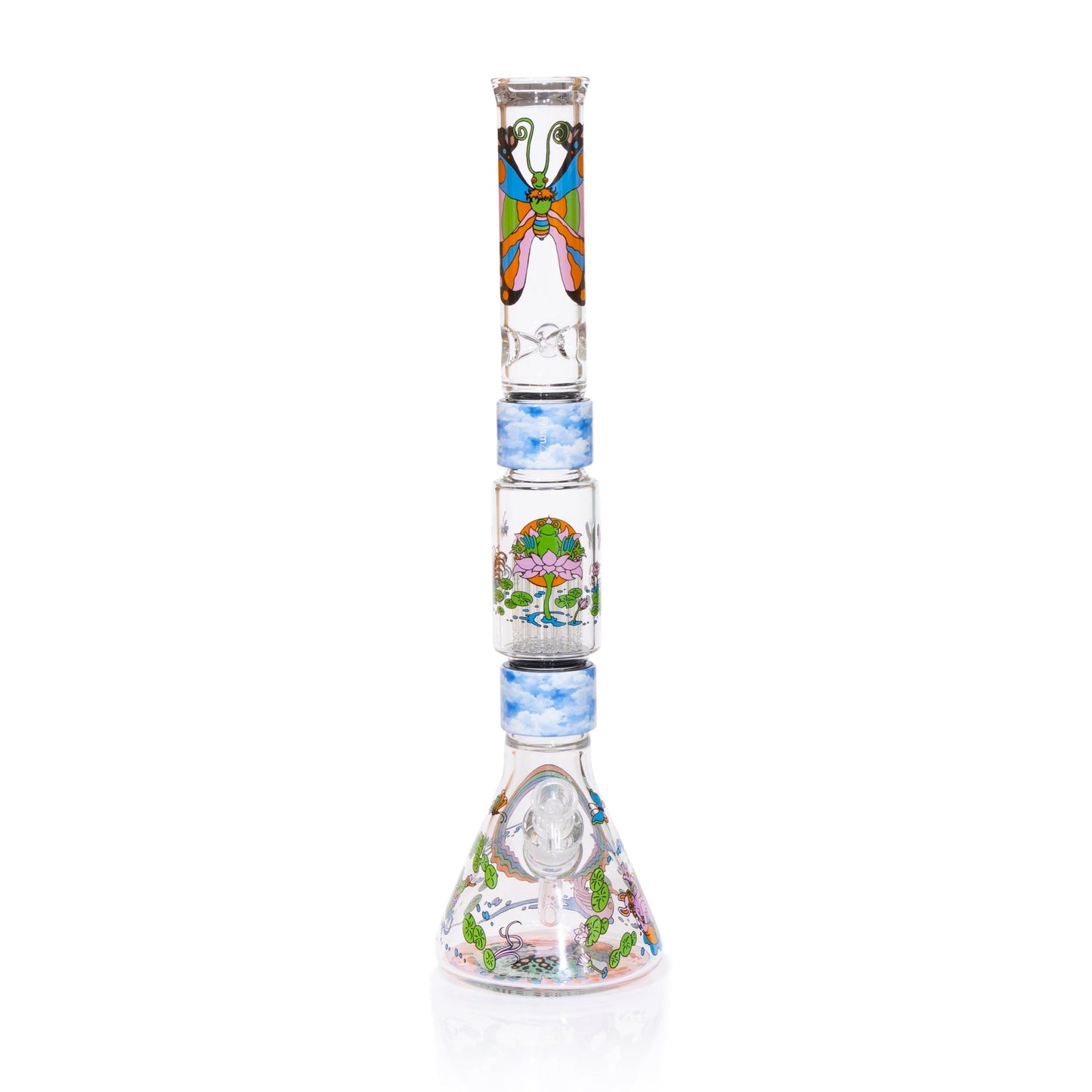 Pond Life Beaker Double Stack with frogs, lily pads, and butterflies decal design