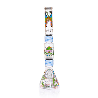 Pond Life Beaker Double Stack with frogs, lily pads, and butterflies decal design