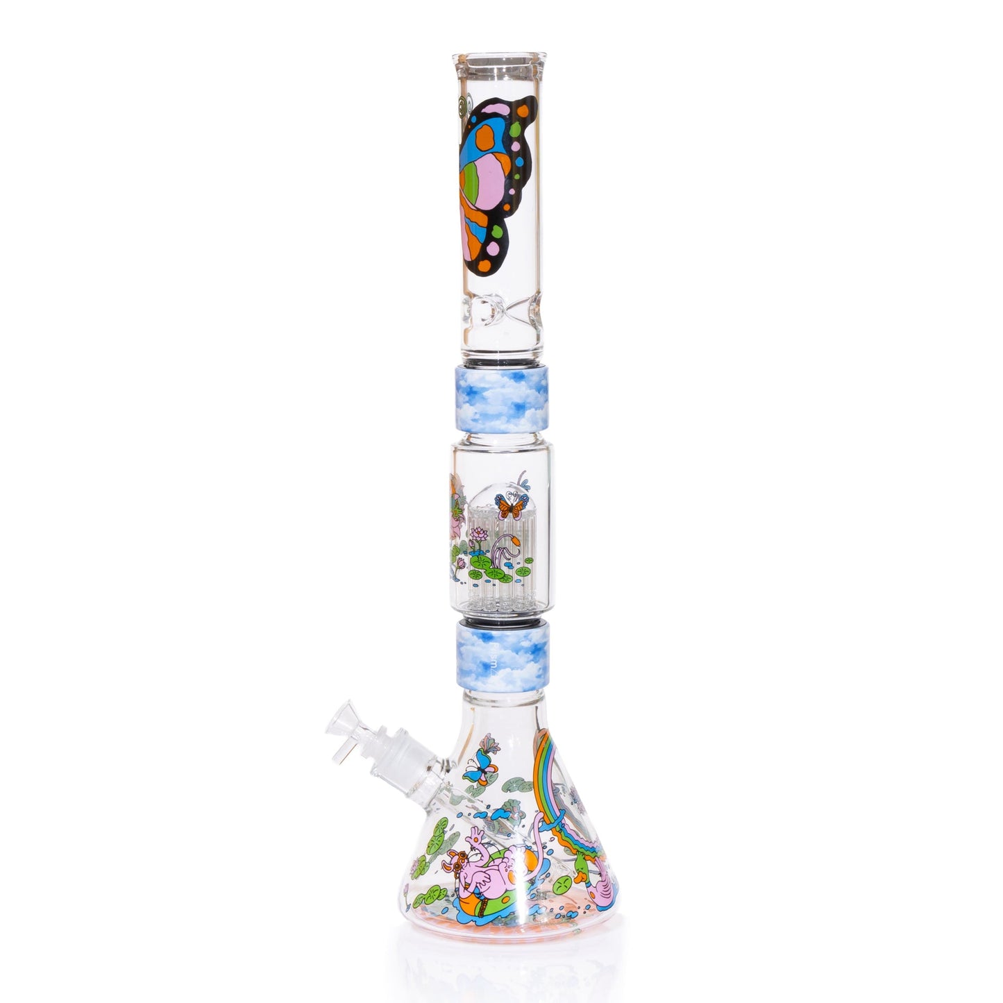 Pond Life Beaker Double Stack with frogs, lily pads, and butterflies decal design
