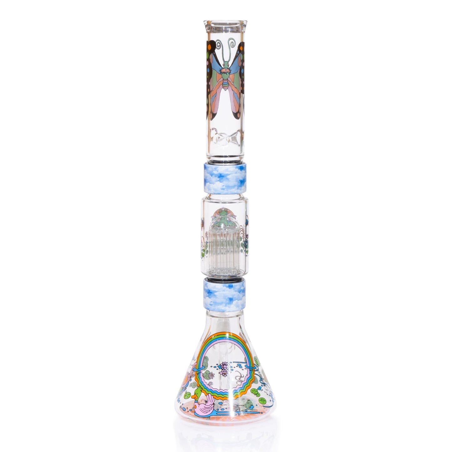 Pond Life Beaker Double Stack with frogs, lily pads, and butterflies decal design
