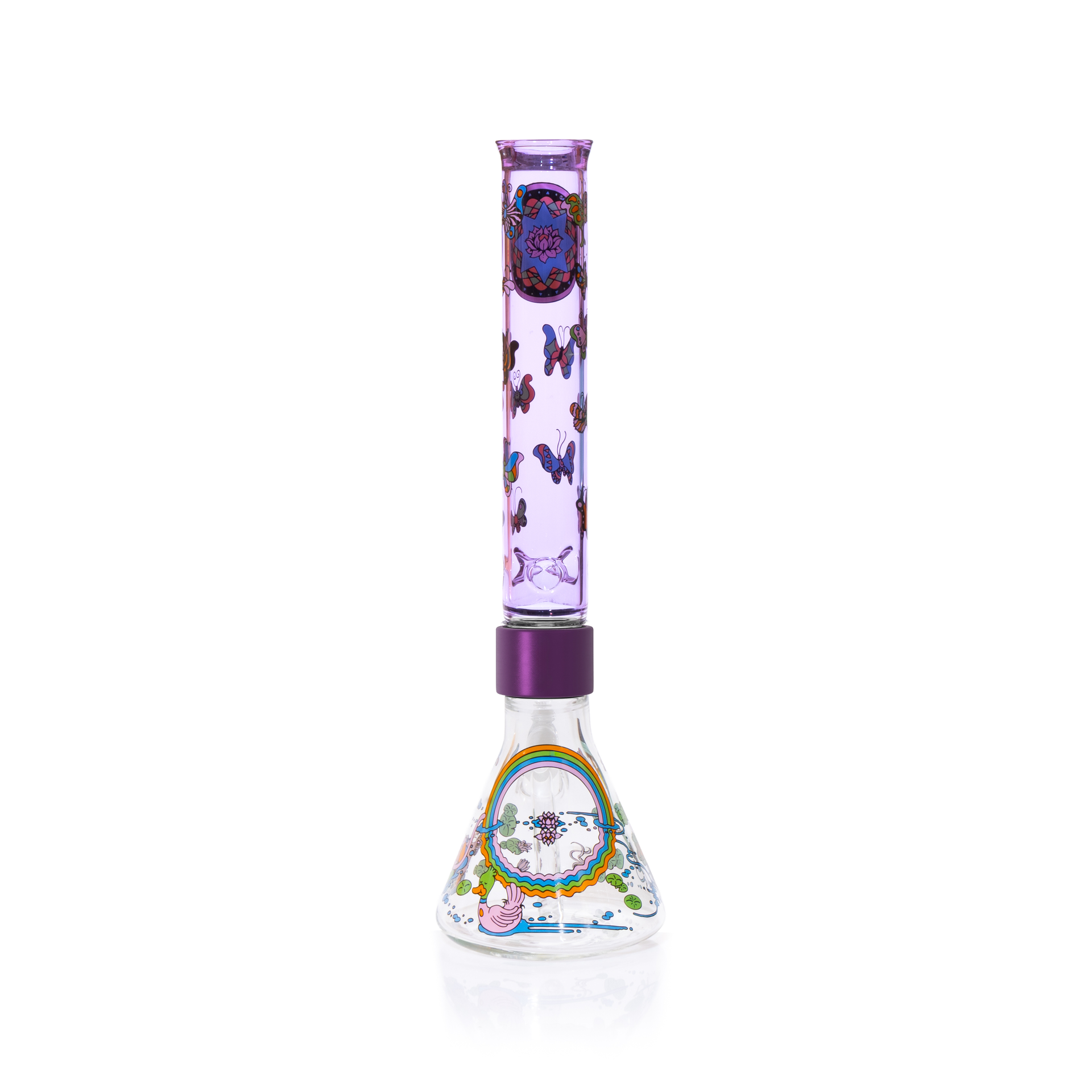 Pond Life Tall Beaker in purple with lily pad decal design