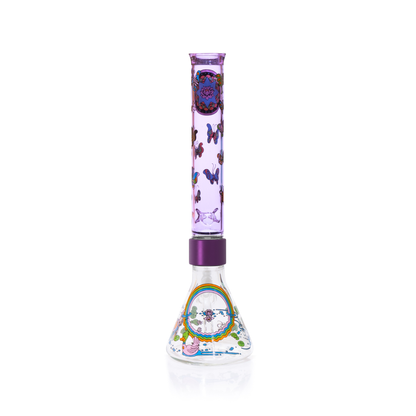 Pond Life Tall Beaker in purple with lily pad decal design