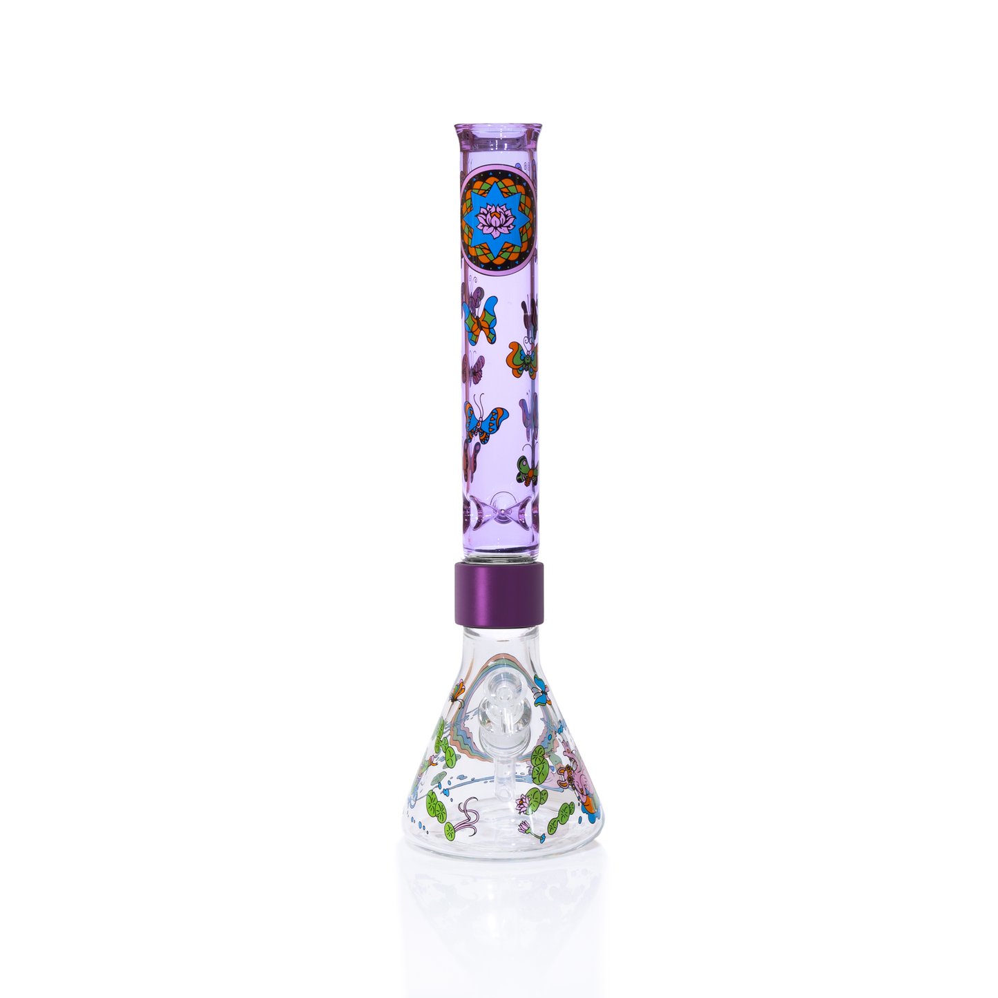 Pond Life Tall Beaker in purple with lily pad decal design