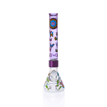 Pond Life Tall Beaker in purple with lily pad decal design