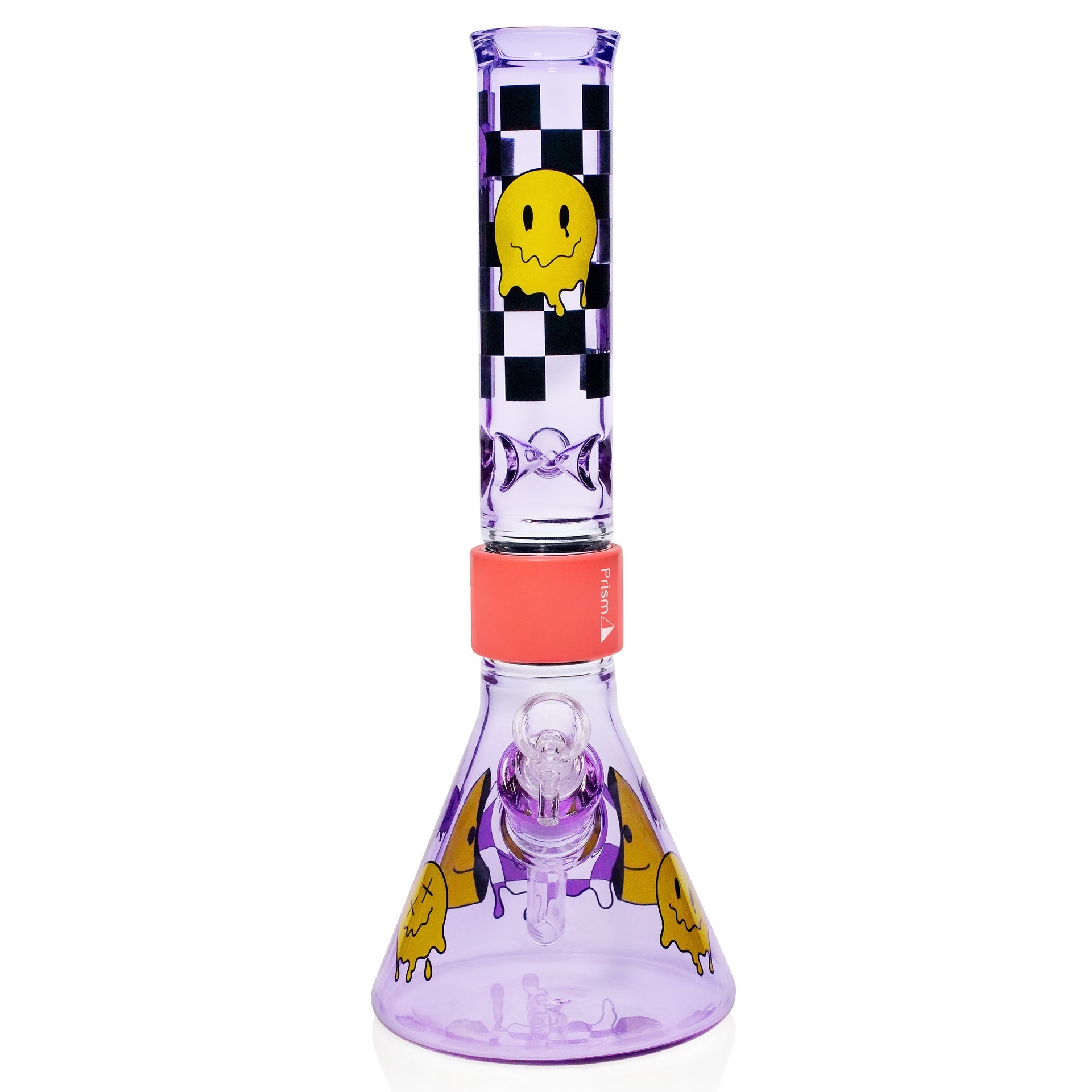 Beaker Halo function glass water pipe, clear with colorful accents, 12 inches. - grape jolly, front view