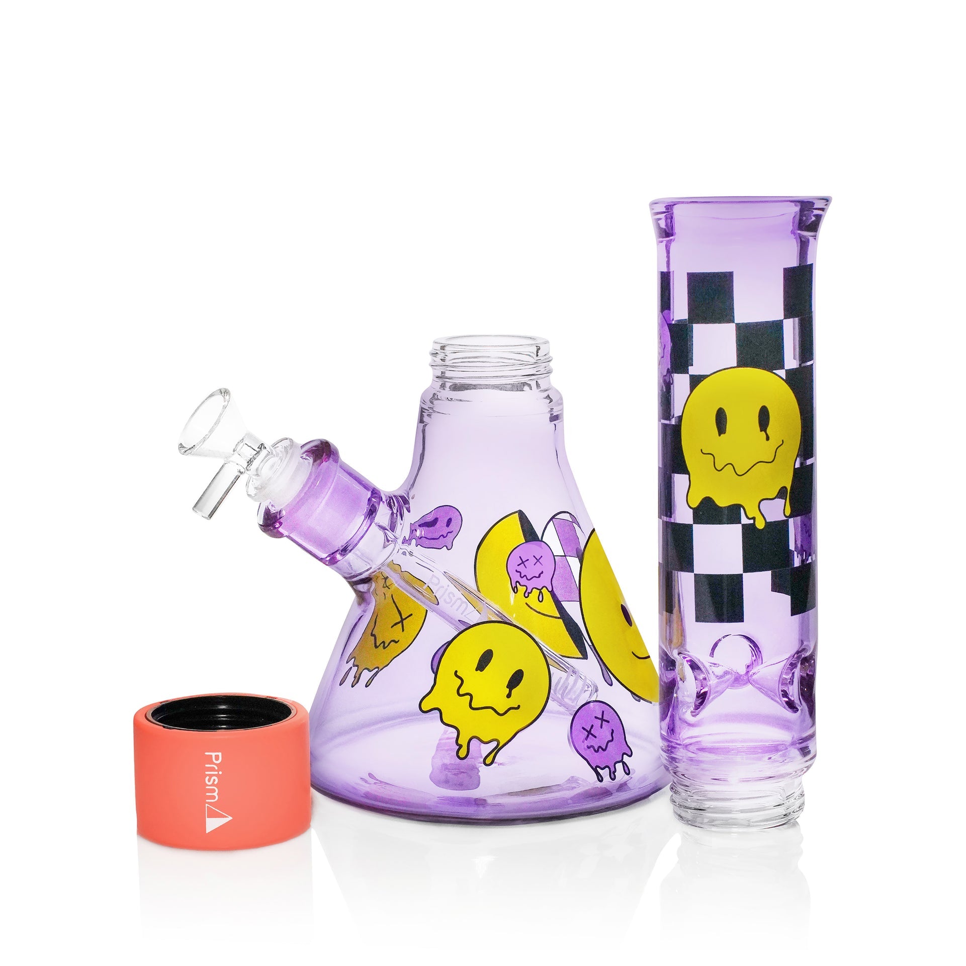Beaker Halo function glass water pipe, clear with colorful accents, 12 inches. - grape jolly, disassembled view
