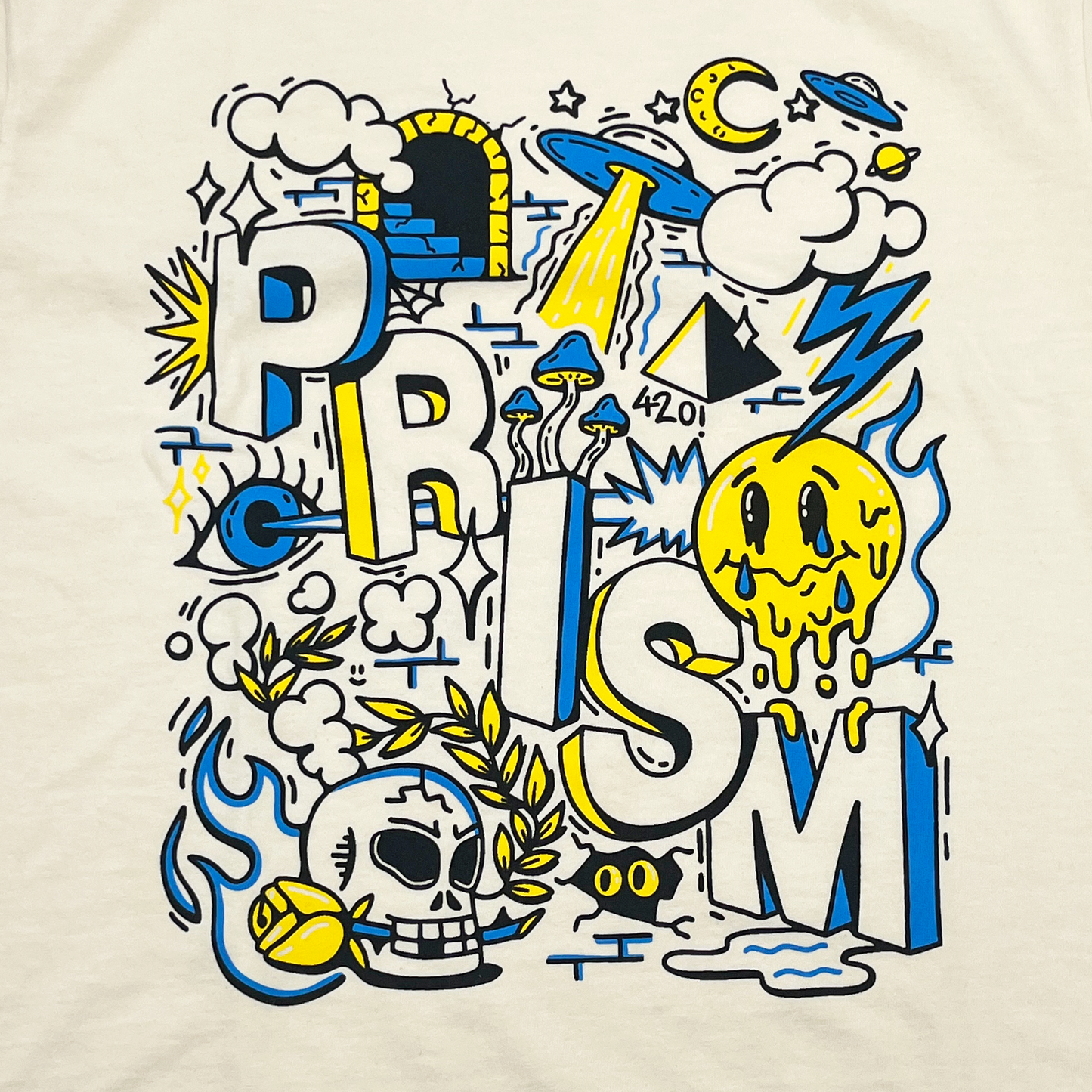 Aliens, Mushrooms, & Laser Beams Tee in blue