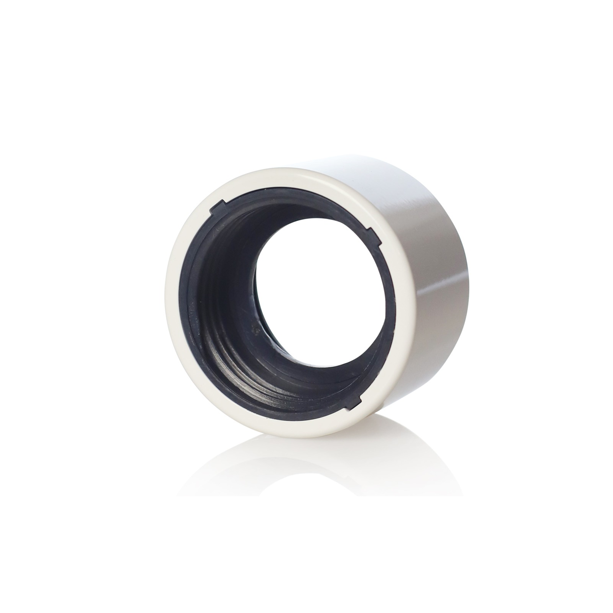 A mini gold-colored Prism Halo Connector for modular bong systems. - white, side view