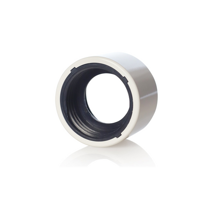 A mini gold-colored Prism Halo Connector for modular bong systems. - white, side view